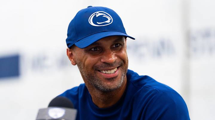 Penn State Nittany Lions defensive coordinator D'Anton Lynn talks to reporters during football media day in Holuba Hall. Penn State Nittany Lions defensive coordinator D'Anton Lynn talks to reporters during football media day in Holuba Hall.