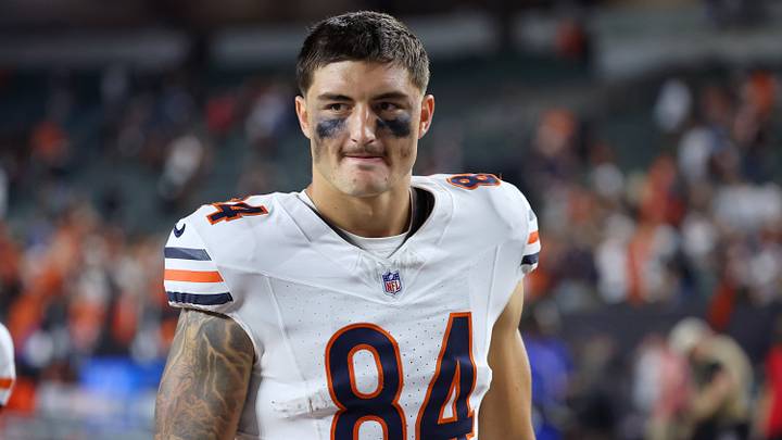 Aug 22, 2026; Cincinnati, Ohio, USA; Chicago Bears tight end Colston Loveland (84) after a game against the Cincinnati Bengals at Paycor Stadium. Aug 22, 2026; Cincinnati, Ohio, USA; Chicago Bears tight end Colston Loveland (84) after a game against the Cincinnati Bengals at Paycor Stadium.