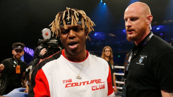 KSI is removed by security after Jake Paul defeated AnEsonGib in a first-round knockout during their fight at Meridian at Island Gardens KSI is removed by security after Jake Paul defeated AnEsonGib in a first-round knockout during their fight at Meridian at Island Gardens