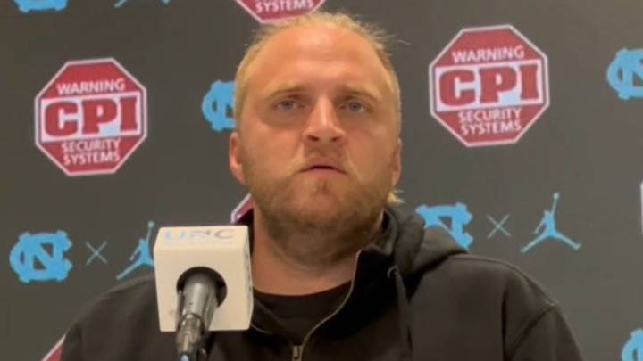 UNC defensive coordinator Steve Belichick during a press conference on Wednesday, Oct. 15, 2025 inside the Kenan Football Center.