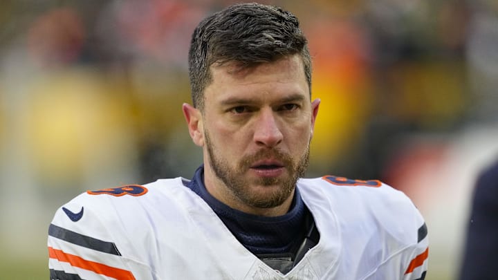 Jan 5, 2025; Green Bay, Wisconsin, USA;  Chicago Bears kicker Cairo Santos (8) following the game against the Green Bay Packers at Lambeau Field. Mandatory Credit: Jeff Hanisch-Imagn Images