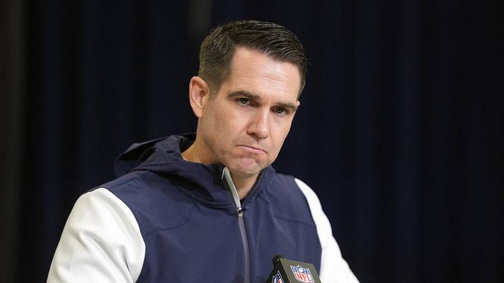 Feb 24, 2026; Indianapolis, IN, USA; New York Giants general manager Joe Schoen Mandatory Credit: Kirby Lee-Imagn Images