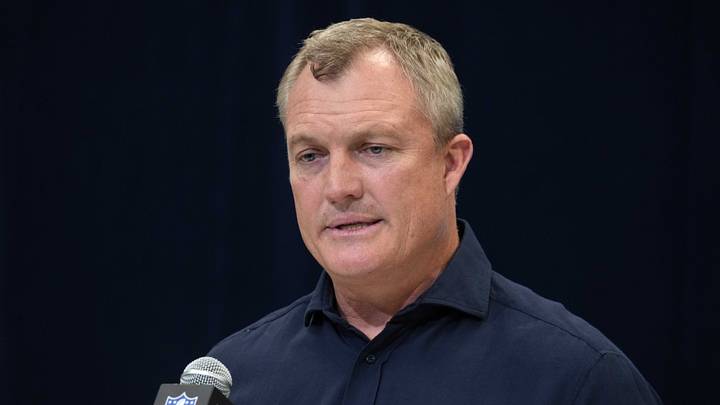 Feb 27, 2025; Indianapolis, IN, USA; San Francisco 49ers general manager John Lynch Mandatory Credit: Kirby Lee-Imagn Images