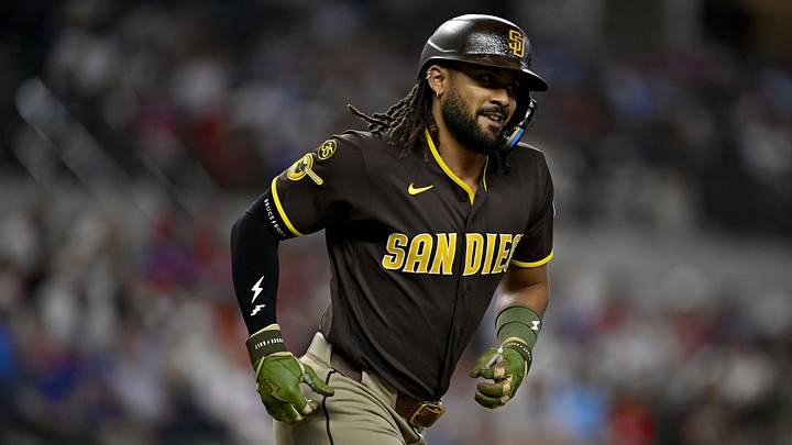 Jun 19, 2026; Arlington, Texas, USA; San Diego Padres second baseman Fernando Tatis Jr. (23) draws a leadoff walk during the first inning against the Texas Rangers at Globe Life Field. Mandatory Credit: Jerome Miron-Imagn Images Jun 19, 2026; Arlington, Texas, USA; San Diego Padres second baseman Fernando Tatis Jr. (23) draws a leadoff walk during the first inning against the Texas Rangers at Globe Life Field. Mandatory Credit: Jerome Miron-Imagn Images