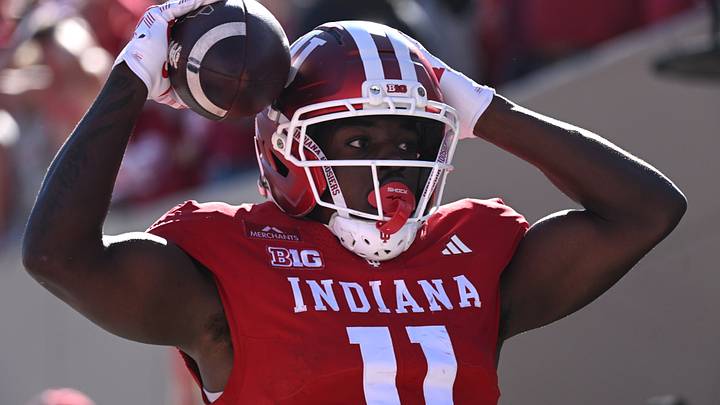 Oct 17, 2026; Bloomington, Indiana, USA;  Indiana Hoosiers wide receiver Nick Marsh (11) reacts after an incomplete pass reception during the fourth quarter against the Ohio State Buckeyes at Merchants Bank Field at Memorial Stadium.  Mandatory Credit: Robert Goddin-Imagn Images