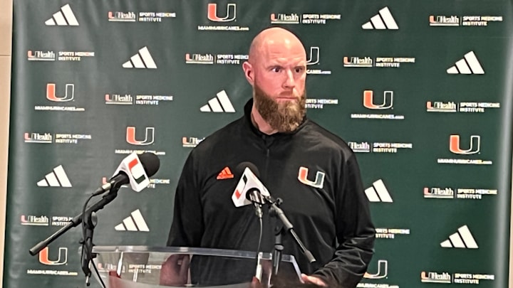 The new defensive coordinator of the Miami Hurricanes Corey Hetherman during his first press conference for the Miami Hurricanes.