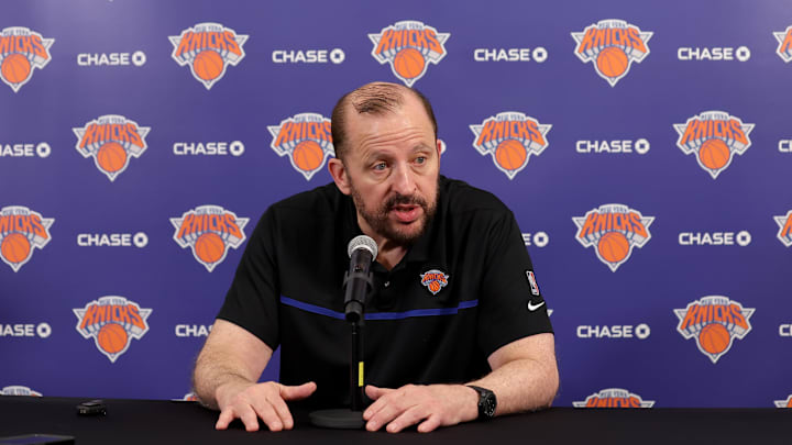 New York Knicks head coach Tom Thibodeau speaks during a media day press conference at the MSG training facility in Tarrytown, NY. 
