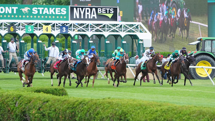 Jun 8, 2024; Saratoga Springs, NY, USA; A general view of the start of race two at Saratoga Race Course. 