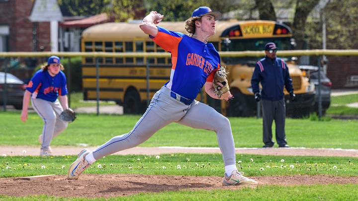 Garden City's Ethan Armstrong pitches during a Western Wayne Athletic Conference baseball game on Wednesday, April 30, 2025, at Coach Gary Szalka Field in Melvindale. Garden City's Ethan Armstrong pitches during a Western Wayne Athletic Conference baseball game on Wednesday, April 30, 2025, at Coach Gary Szalka Field in Melvindale.