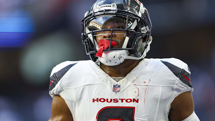 Sep 15, 2024; Houston, Texas, USA; Houston Texans wide receiver Robert Woods (2) before the game against the Chicago Bears at NRG Stadium. Mandatory Credit: Troy Taormina-Imagn Images
