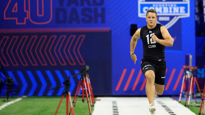Brock Purdy runs at the 2022 NFL Combine