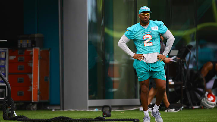 Miami Dolphins linebacker Bradley Chubb (2) looks during training camp at Baptist Health Training Complex.