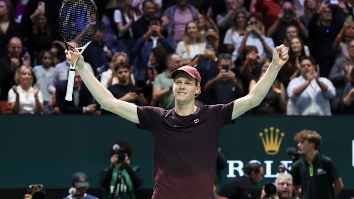 Jannik Sinner after winning the 2025 Rolex Paris Masters.