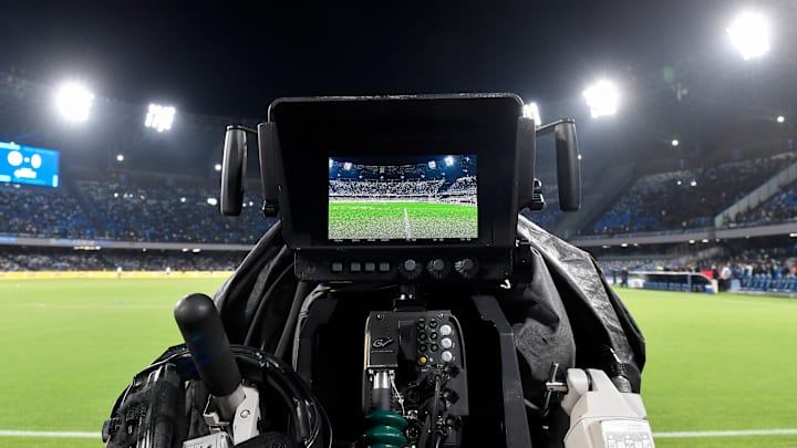 A television camera frames the pitch before the Serie A