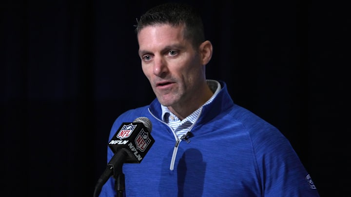 Feb 28, 2023; Indianapolis, IN, USA; Houston Texans general manager Nick Caserio during the NFL combine at the Indiana Convention Center. Mandatory Credit: Kirby Lee-Imagn Images