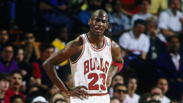 May 1989; Chicago,IL, USA: FILE PHOTO; Chicago Bulls guard Michael Jordan (23) during the 1988-89 NBA Eastern Conference Finals against the Detroit Pistons at Chicago Stadium. The Pistons defeated the Bulls 4 games to 2. Mandatory Credit: MPS-Imagn Images May 1989; Chicago,IL, USA: FILE PHOTO; Chicago Bulls guard Michael Jordan (23) during the 1988-89 NBA Eastern Conference Finals against the Detroit Pistons at Chicago Stadium. The Pistons defeated the Bulls 4 games to 2. Mandatory Credit: MPS-Imagn Images