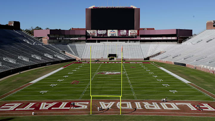 A crew paints Bobby Bowden Field at Doak Campbell Stadium Monday, Dec. 2, 2019. [Tori Schneider/Tallahassee Democrat]

Syndication Tallahassee