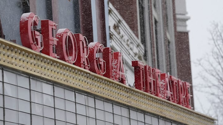 The Georgia Theatre sign in the snow in downtown Athens, Ga., on Tuesday, Jan. 21, 2024. Athens had gone years without any snow but this January polar winds have brought snow to the Classic City twice.