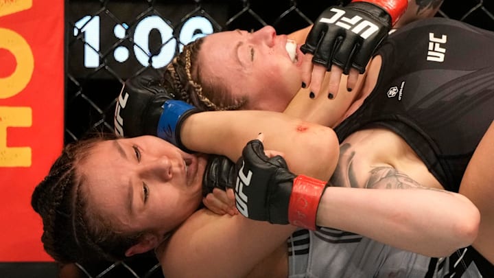 In the UFC Fight Night co-main event, Alexa Grasso scored the first submission win of her career, as