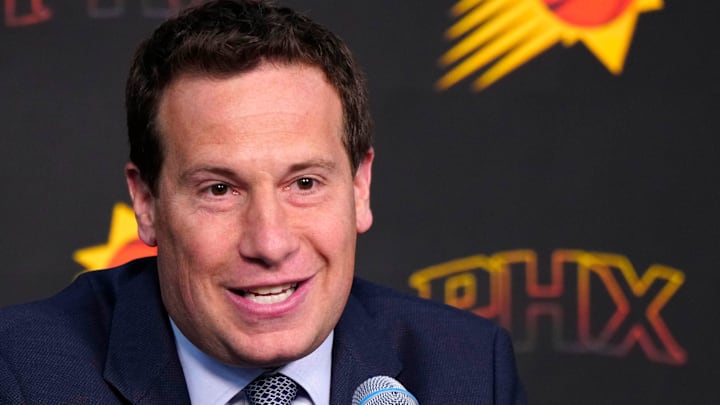 Suns owner Mat Ishbia speaks with the press during a news conference at Footprint Center in Phoenix