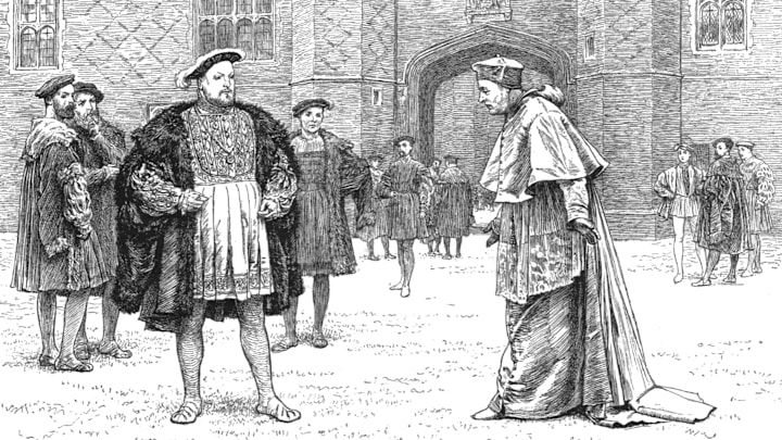 King Henry with Cardinal Wolsey, circa 1528.