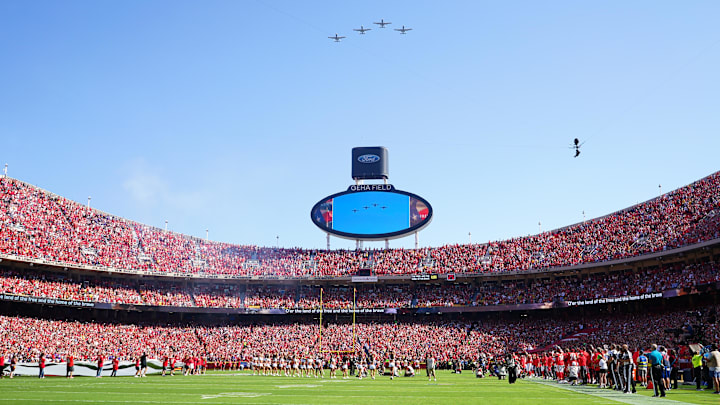 Sep 28, 2025; Kansas City, Missouri, USA;  A general view of GEHA Field before the game between the Kansas City Chiefs and Baltimore Ravens at GEHA Field at Arrowhead Stadium. Mandatory Credit: Denny Medley-Imagn Images