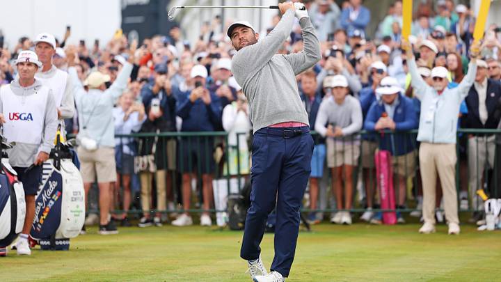 Scottie Scheffler tees off on the first hole during the first round of the U.S. Open golf tournament
