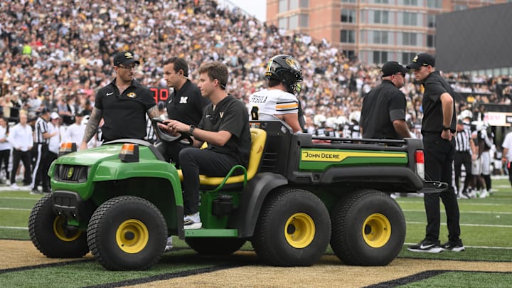 Missouri Tigers starting quarterback Beau Pribula left the loss to Vanderbilt on Saturday with his ankle in an air cast.