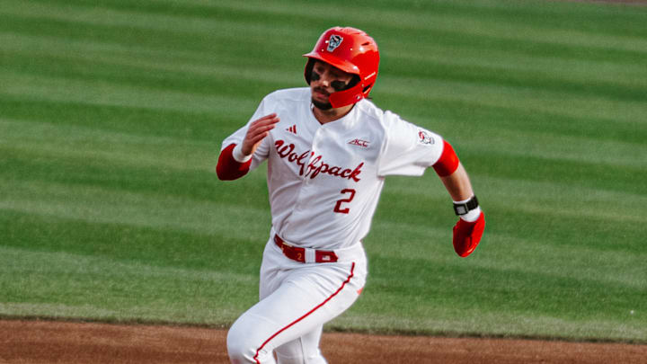 Shortstop Mikey Ryan runs the bases in NC State's 4-2 win over Boston College on Friday, March 13, 2026. 