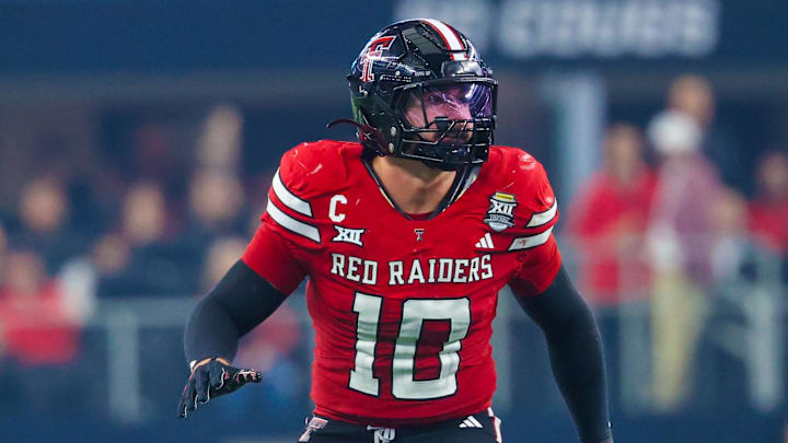 Dec 6, 2025; Arlington, TX, USA;  Texas Tech Red Raiders linebacker Jacob Rodriguez (10) in action during the second half against the BYU Cougars at AT&T Stadium. Mandatory Credit: Kevin Jairaj-Imagn Images