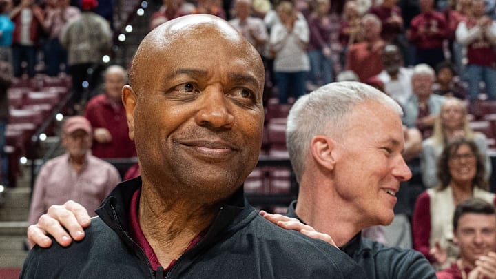 Florida State Seminoles head coach Leonard Hamilton is greeted by Southern Methodist Mustangs head coach Andy Enfield before tipoff. The Florida State Seminoles lead the Southern Methodist Mustangs 33-32 at the half on Saturday, March 8, 2025. Florida State Seminoles head coach Leonard Hamilton is greeted by Southern Methodist Mustangs head coach Andy Enfield before tipoff. The Florida State Seminoles lead the Southern Methodist Mustangs 33-32 at the half on Saturday, March 8, 2025.