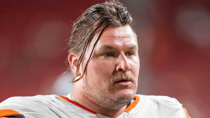 August 9, 2025; Santa Clara, California, USA; Denver Broncos guard Calvin Throckmorton (76) after the game against the San Francisco 49ers at Levi's Stadium. August 9, 2025; Santa Clara, California, USA; Denver Broncos guard Calvin Throckmorton (76) after the game against the San Francisco 49ers at Levi's Stadium.