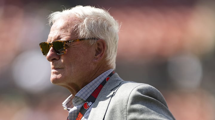 Sep 21, 2025; Cleveland, Ohio, USA; Cleveland Browns managing and principal partner Jimmy Haslam watches warmups before the game against the Green Bay Packers at Huntington Bank Field. Mandatory Credit: Scott Galvin-Imagn Images Sep 21, 2025; Cleveland, Ohio, USA; Cleveland Browns managing and principal partner Jimmy Haslam watches warmups before the game against the Green Bay Packers at Huntington Bank Field. Mandatory Credit: Scott Galvin-Imagn Images