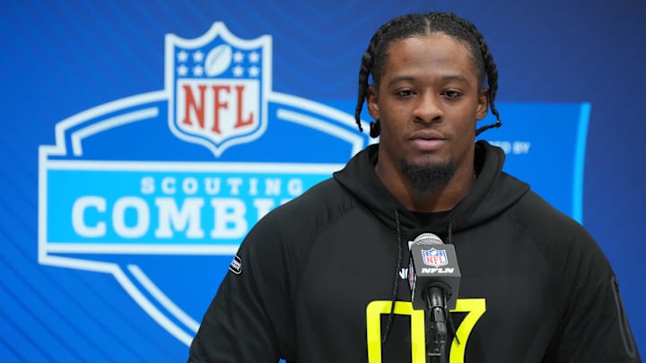 Feb 26, 2025; Indianapolis, IN, USA; North Carolina linebacker Power Echols (LB07) during the 2025 NFL Scouting Combine