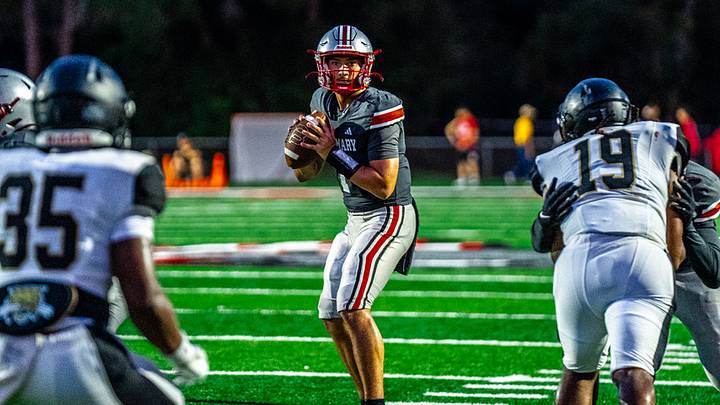 Lake Mary quarterback Remy Jarman, shown here during a preseason game against Buchholz, passed for 166 yards and two touchdowns and rushed for another score to lead the Rams past Oviedo, 24-23, last week. Lake Mary quarterback Remy Jarman, shown here during a preseason game against Buchholz, passed for 166 yards and two touchdowns and rushed for another score to lead the Rams past Oviedo, 24-23, last week.
