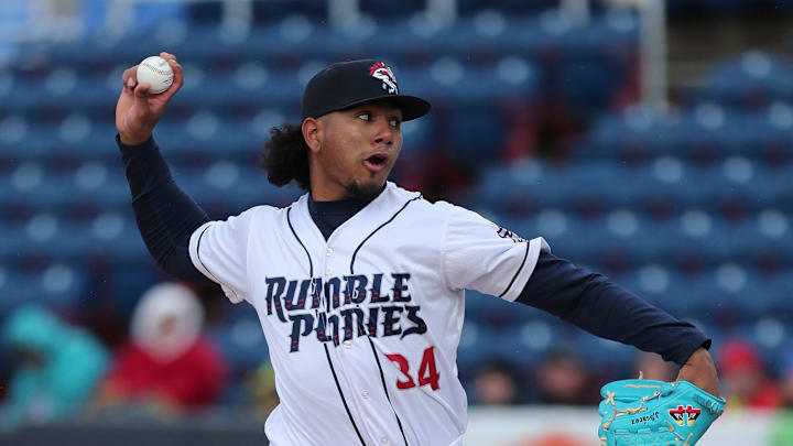 Joander Suarez got the start on the mound for the Binghamton Rumble Ponies, who lost their home opener, 5-2, to the New Hampshire Fisher Cats on Friday, April 5, 2024 at Mirabito Stadium in Binghamton, NY. Joander Suarez got the start on the mound for the Binghamton Rumble Ponies, who lost their home opener, 5-2, to the New Hampshire Fisher Cats on Friday, April 5, 2024 at Mirabito Stadium in Binghamton, NY.