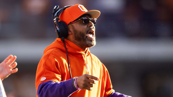 Dec 21, 2024; Austin, Texas, USA; Clemson Tigers special teams coordinator Mike Reed against the Texas Longhorns during the CFP National playoff first round at Darrell K Royal-Texas Memorial Stadium. Mandatory Credit: Mark J. Rebilas-Imagn Images