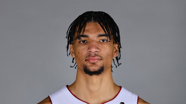 Sep 30, 2024; Miami, FL, USA; Miami Heat center Kel'el Ware (7) poses for a photo during media day at Kaseya Center 