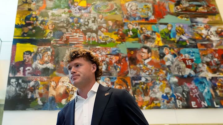 Mississippi State quarterback Blake Shapen enters the College Football Hall of Fame during SEC Media Days in Atlanta. Mississippi State quarterback Blake Shapen enters the College Football Hall of Fame during SEC Media Days in Atlanta.