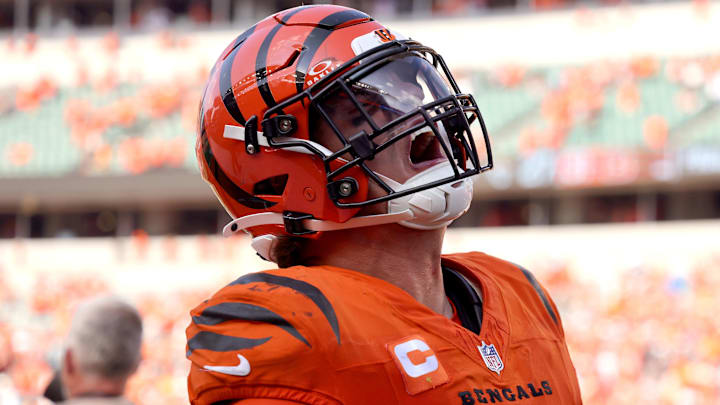 Cincinnati Bengals defensive end Trey Hendrickson celebrates the win after the game against the Jacksonville Jaguars.