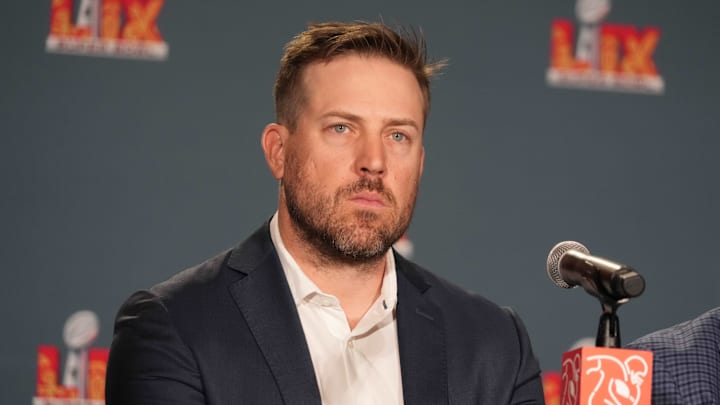 Feb 5, 2025; New Orleans, LA, USA; Case Keenum during the NFLPA press conference in advance of Super Bowl LIX at the New Orleans Convention Center. Feb 5, 2025; New Orleans, LA, USA; Case Keenum during the NFLPA press conference in advance of Super Bowl LIX at the New Orleans Convention Center.