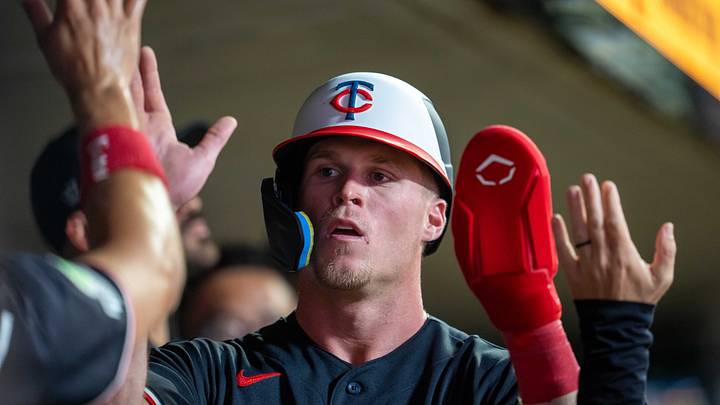 Sep 1, 2026; Minneapolis, Minnesota, USA; Minnesota Twins center fielder Walker Jenkins (11) celebrates scoring a run in the dugout with teammates against the Detroit Tigers in the fifth inning at Target Field. Mandatory Credit: Jesse Johnson-Imagn Images Sep 1, 2026; Minneapolis, Minnesota, USA; Minnesota Twins center fielder Walker Jenkins (11) celebrates scoring a run in the dugout with teammates against the Detroit Tigers in the fifth inning at Target Field. Mandatory Credit: Jesse Johnson-Imagn Images
