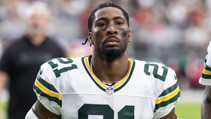 Green Bay Packers cornerback Nate Hobbs (21) against the Arizona Cardinals at State Farm Stadium.
