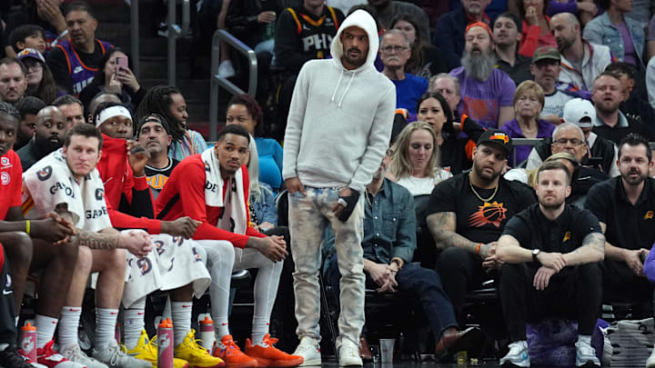 Mar 21, 2024; Phoenix, Arizona, USA; Atlanta Hawks player Trae Young looks on against the Phoenix Suns