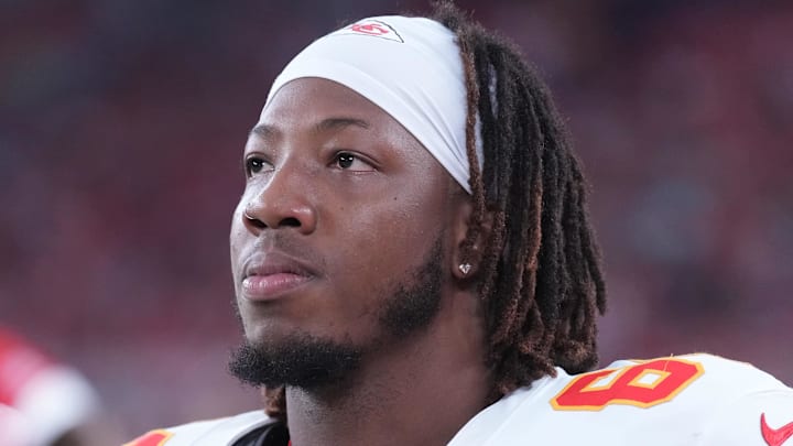 Aug 19, 2023; Glendale, Arizona, USA; Kansas City Chiefs offensive tackle Wanya Morris (64) against