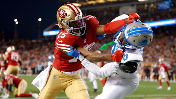 Jennings and Terrion Arnold locked up during the San Francisco 49ers' Monday night matchup with the Detroit Lions. 