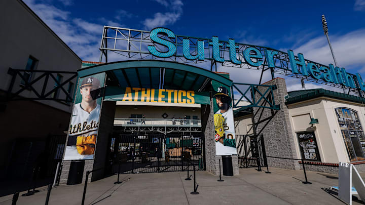 Mar 31, 2025; West Sacramento, California, USA; A general view of Sutter Health Park before the game between the Chicago Cubs against the Athletics. Mandatory Credit: Sergio Estrada-Imagn Images