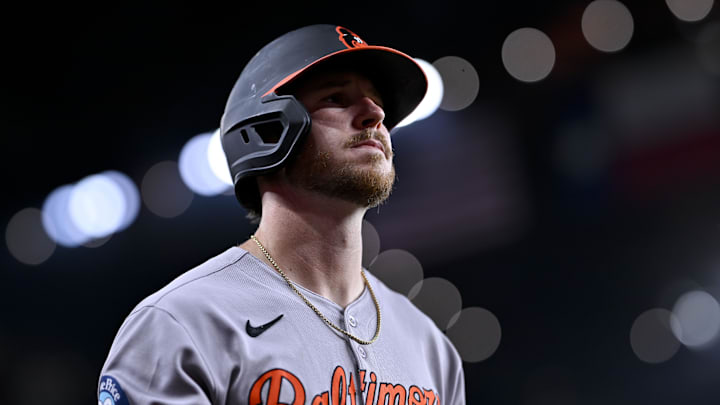 Arlington, Texas, USA; Baltimore Orioles first baseman Ryan O'Hearn (32) walks to the on deck circle during the game between the Texas Rangers and the Baltimore Orioles at Globe Life Field. Arlington, Texas, USA; Baltimore Orioles first baseman Ryan O'Hearn (32) walks to the on deck circle during the game between the Texas Rangers and the Baltimore Orioles at Globe Life Field.