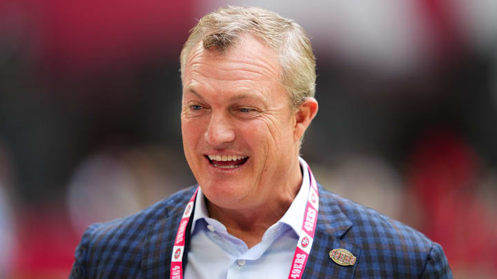 Nov 16, 2025; Glendale, Arizona, USA; San Francisco 49ers general manager John Lynch speaks on the sidelines before the game against the Arizona Cardinals at State Farm Stadium. Mandatory Credit: Joe Camporeale-Imagn Images Nov 16, 2025; Glendale, Arizona, USA; San Francisco 49ers general manager John Lynch speaks on the sidelines before the game against the Arizona Cardinals at State Farm Stadium. Mandatory Credit: Joe Camporeale-Imagn Images