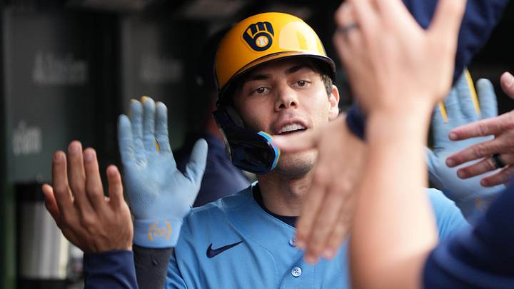 May 18, 2026; Chicago, Illinois, USA; Milwaukee Brewers designated hitter Christian Yelich (22) is greeted in the dugout after hitting a home run against the Chicago Cubs during the first inning at Wrigley Field. Mandatory Credit: David Banks-Imagn Images May 18, 2026; Chicago, Illinois, USA; Milwaukee Brewers designated hitter Christian Yelich (22) is greeted in the dugout after hitting a home run against the Chicago Cubs during the first inning at Wrigley Field. Mandatory Credit: David Banks-Imagn Images